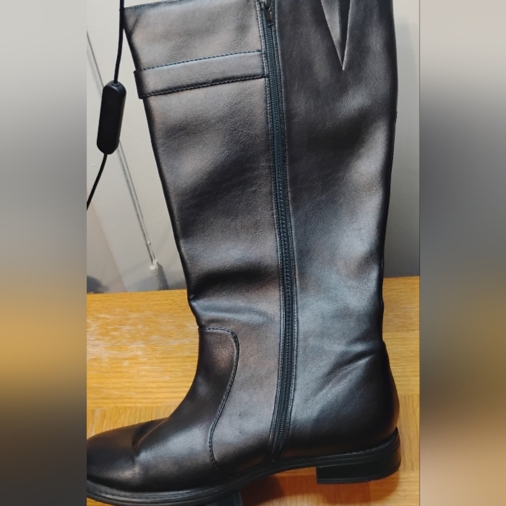 David Tate women’s stallion black polyurethane, tall boot buckle side zip healed - Picture 2 of 15